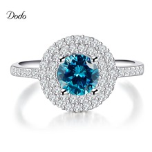 engagement silver plated rings for women sapphire Blue stone CZ diamond jewelry vintage accessories unique product Bijoux DR182