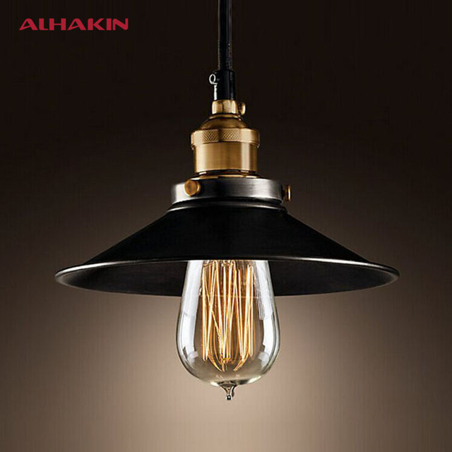 Alhakin стиле лофт диаметр 22 см кулон светло-черный старинный промышленное освещение американский кантри медное основание висит лампа