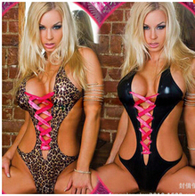 Free shipping Sexy lingerie leopard leather bikini swimsuit women pole dancing clothing QF105