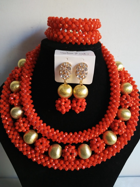 Fashion African beads jewelry set orange crystal beads bride jewelry nigerian wedding african beads jewelry Set  GG-307