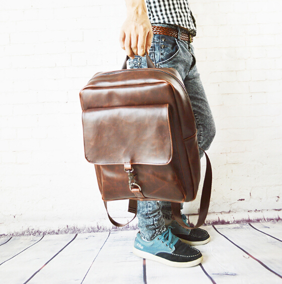 2015 New Style Men's Backpack PU Leather Student Casual School