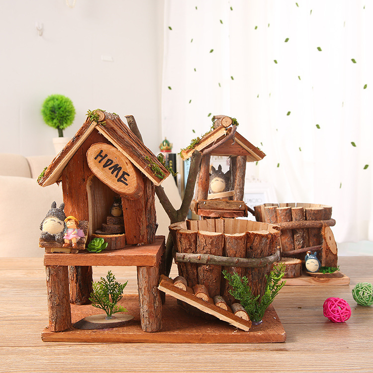 wooden craft home furnishing articles garden decoration totoro warm nest wooden flower pots potted landscape small night lights - Home Decor Articles wooden craft home furnishing articles garden decoration totoro warm nest wooden flower pots potted landscape small night lights - Home Decor Articles