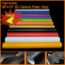 50″x12″ 3D Car Carbon Sticker Carbon Fiber Vinyl Film Car Wrap Sheet Roll Film Tool Sticker Decal Car Styling With Free Squeegee