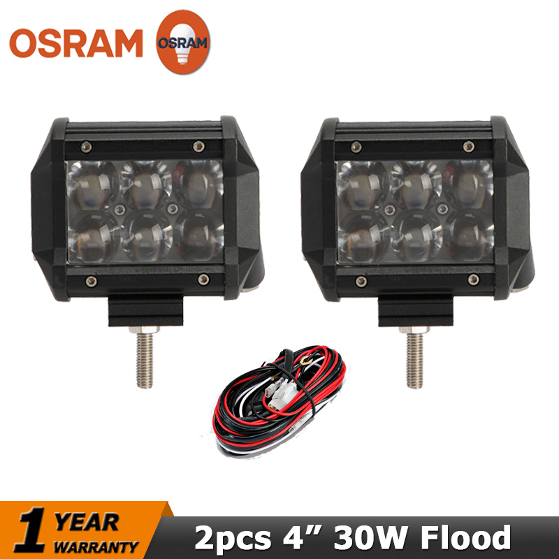 OSRAM 30W 4 inch LED Work Light Bar Flood Beam Offroad LED Driving Light Fog Lamp For 12V 24V Trucks Wagon AWD SUV 4x4  2pcs/lot