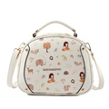 Cute Cartoon Print Women Sweet Casual Round Shoulder Bag Handbag Ladies PU Fashion Casual Cute Crossbody