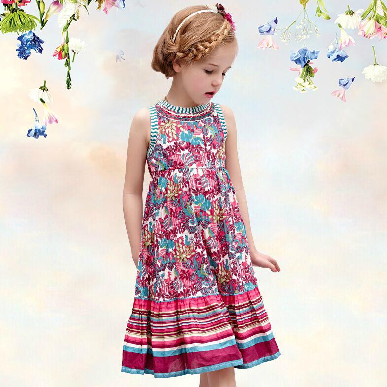 Summer Kids Clothes Floral Bow Girl Dress Princess Dress Cotton Baby Splice Beach dress Kids Brand Designer Dresses for Girls