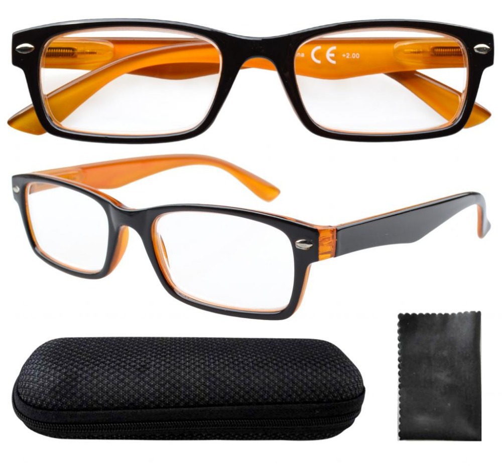 R055 Spring Hinges Black Yellow Reading Glasses W case 0 0 0 5 0 75 1