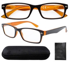 R055 Spring Hinges Black Yellow Reading Glasses W case 0 0 0 5 0 75 1