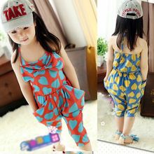 Kids Harem Pants Chiffon Heart Pattern One Peice Jumpsuit Cropped Trousers 2-7Y Clothing Sets
