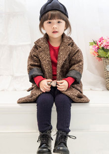 2015 Hot Thick Warm Woolen Girls Winter Coat Collar Long Wool Overcoat Girl Single-breasted Fashion Winter Outerwear Kid Jacket