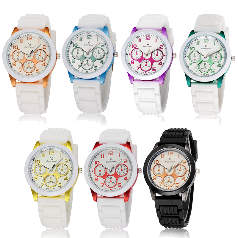 New Fashion 7 Colors Tide Design V6 Brand Ladies Sports Silicone Stap Watch Quartz Watch for Women Relojes Mujer Hot Gift Clock