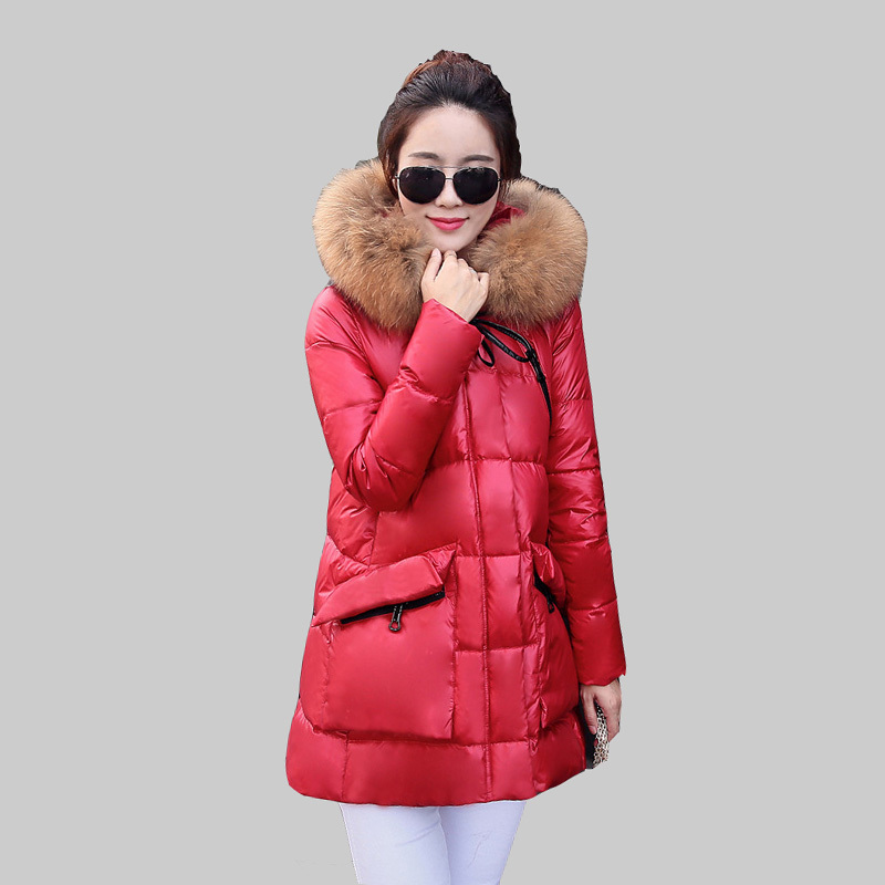 2015 New Winter Parkas Mujer Duck Down Jacket Women Raccoon Fur Collar Hooded Korean Ladies Long Coat Chaquetas Mujer YB685