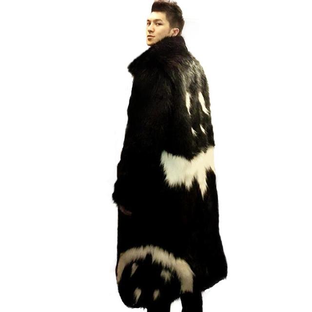 2015 new men's winter faux fur jacket Black gown white devil Style long section windbreaker Fox thick warm fashion fur coat