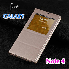Slim Smart Touch View Sleep Wake Up Function Original Leather Case Flip Cover Holster For Samsung Galaxy Note 4 Note4 N910 N9100