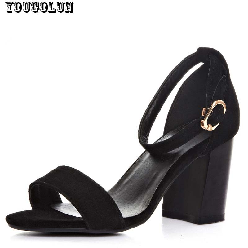2015 New Women Thick Heel sandal Sexy Summer Women's High heels Sandals Fashion Open Toe Ladies Black Pink Ankle Strap shoes