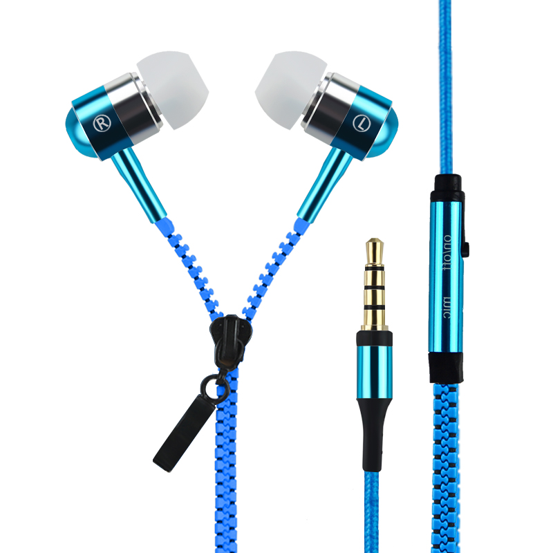 Hot Sale Top Quality 3 5mm Jack Metal Zipper Head Earphone Fashion Headphones with Microphone Stereo