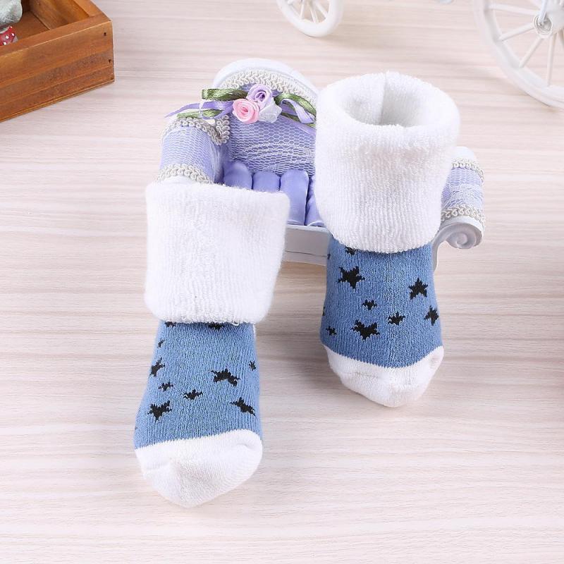 Winter Wear Baby Socks Newborn Terry Floor Socks Kids Cotton Stars Socks Boy And Girl Children Thick Socks 2 Pcs/lot