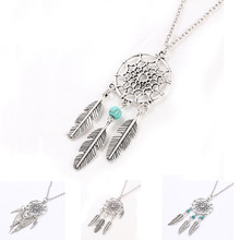 Ancient Silver Plated Alloy Girl Chian necklaces For Women Vintage Korea Dream Catcher Leaves Pendant Necklace  Jewelry collares
