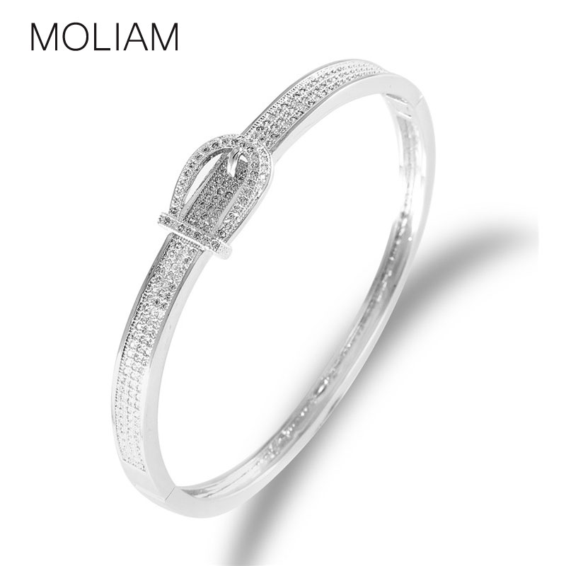 Unique Design Belt Shaped Bangle Bracelet for Ladies 18k White Gold Plated Crystal Cubic Zirconia Costume Jewelry Z009