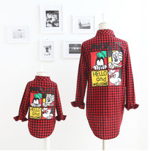 2016 New Fashion Family Look Girl And Mother Mickey Cartoon Plaid Shirt Family Matching Outfits Cotton Matching Family Shirts