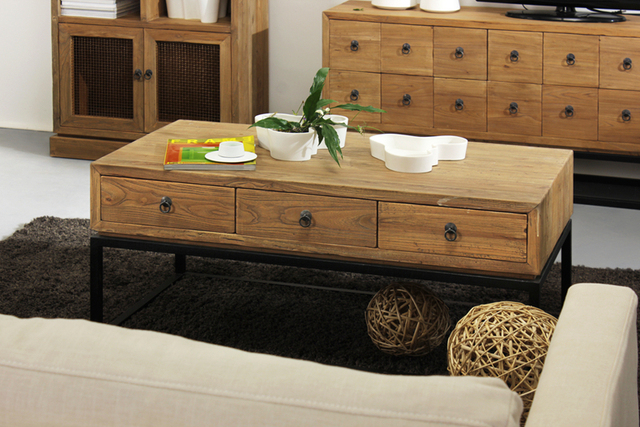 Hierro americano mesa de centro de madera con cajones moderna ...