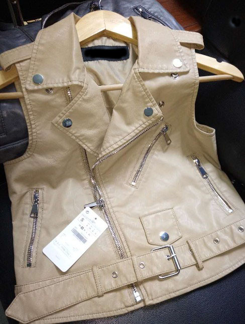 khaki leather vest