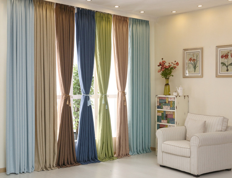 High Quality Cotton Linen High Blackout Sheer Window Curtains For Bedding room Living room Bule Coffee Color Valance Cortinas