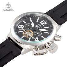 De acero inoxidable de silicona deportes relojes hombres lujo marca relojes automáticos mecánicos ORKINA negro reloj para hombre