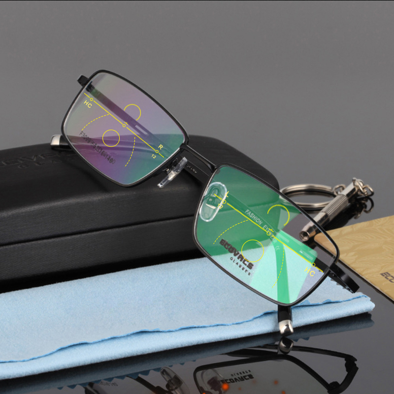 Progressive Multifocal Glasses Reading Men Rimless Eyeglasses For Mens Read Points Diopter Eyewear 0 75 1