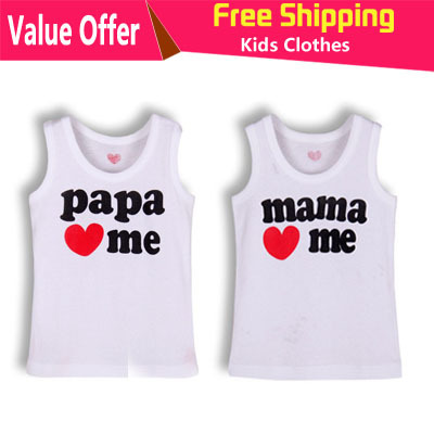Hot Sale Retail I Love Papa Mama Baby sleeveless T shirt girls boys children Clothes for