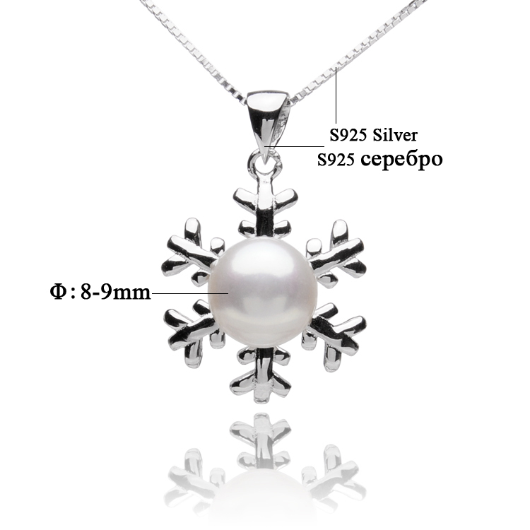 Snowflake-shaped Pearl Pendants For Women's,8-9mm White Natural Freshwater Pearls, 925 Sterling Silver Chain,Pearl Jewelry