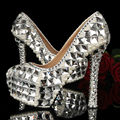 Sparkling Bridal Wedding Shoes High Heel Crystal Rhinestone Shoes for Bride Banquet Evening Party Shoes Handmade