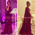 Myriam Fares Burgundy Celebrity Dresses 2016 Mermaid Saudi Arabic Evening Dress with Watteau Train Dubai Prom