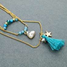 Long Bohemian Vintage Beads Necklaces For Women Statement Gold Multi Layer Green Turquoise Necklace Colar Ethnic