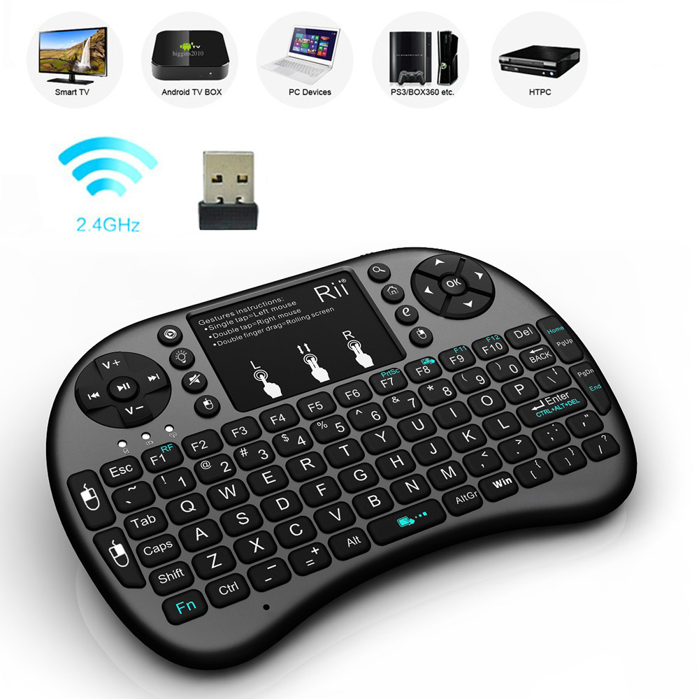 New Rii i8+ Mini 2.4GHz Wireless Backlight Keybaord with Touchpad QWERTY Built-in Lithium Battery for Android PC TV Box