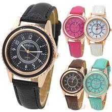 Men ‘ s de la mujer chapado en oro rosa Faux Leather Band cuarzo del Dial del reloj 2DJH