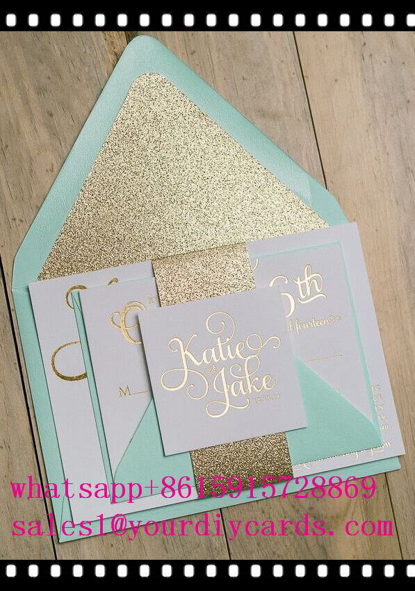 Mint Green And Gold Polka Dot Wedding Invitations Inexpensive Mint Green Printed Lace Wedding Invites Ewi333