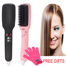 100-240V Original Escova Alisadora Fast Electric Smooth Brush Ceramic Hair Straightener Comb Flat Iron With LCD Straight Brush