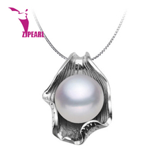 ZJPEARL 2016 new Free ShIpping design 10-11mm Pure Pearl Pendant Good Spherical White Freshwater Pearl in 925 Silver