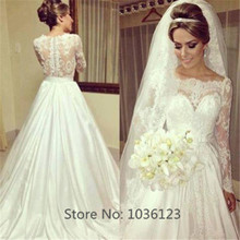 Vestidos de noiva Sweetheart Floor Length Sweep Train Satin Long Sleeve Lace Wedding Dresses 2015 Women