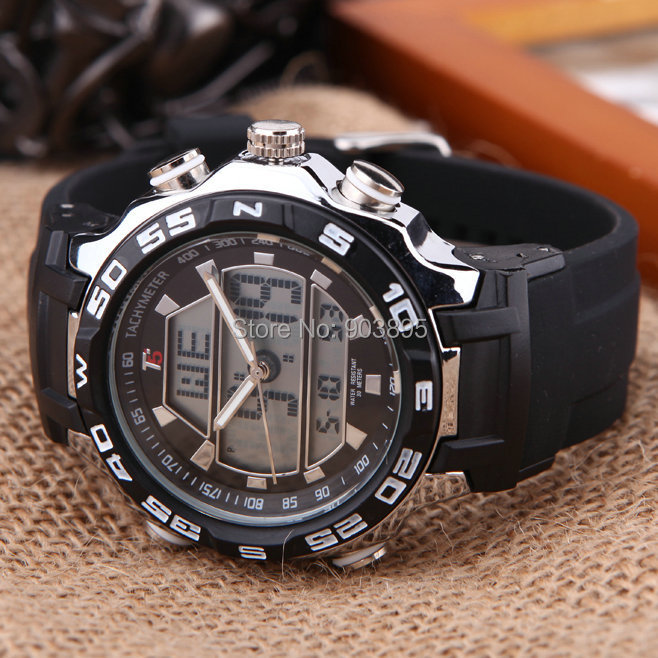 watches men luxury brand T5 sports military fashion watches Dual Time Quartz Analog Digital LED rubber
