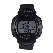 New Hi- Power Round Dial Waterproof Digital Watch Men Women Solar Power Sports Watch WristWatches Black