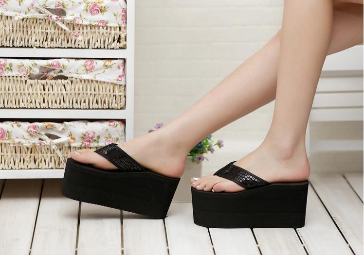 2014 New fashion Women's sandals high heel Trifle slippers women wedge sandals 9cm high heels flip flops free shipping KL671