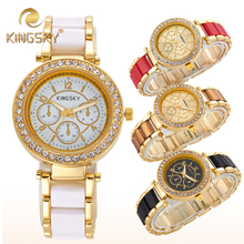 011021# kingsky lujo mujeres reloj de señora quartz ronda de aleación moda 2014 business casual muñeca vestido dorado reloj