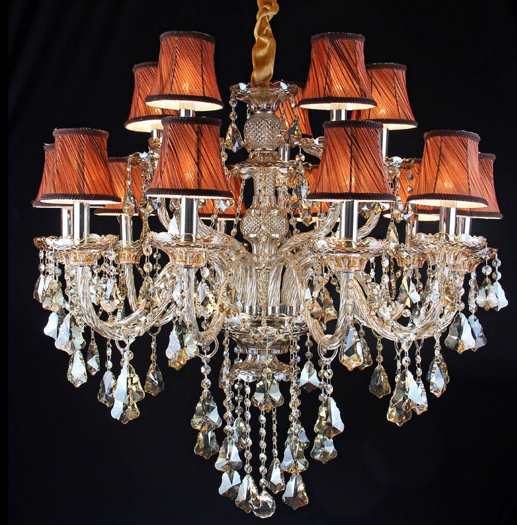 Фотография 2016 Free Shipping 15 Arms Big Lustres Chandelier , with 100% K9 Crystal and Lampshades  (P CCDC-001-15S) D800mm H730mm