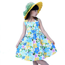 New Pastorale Style 2016 Girls Dress Summer Floral Cotton Sleeveless Flower Kids Princess Dresses Girl Party Lovely Clothes
