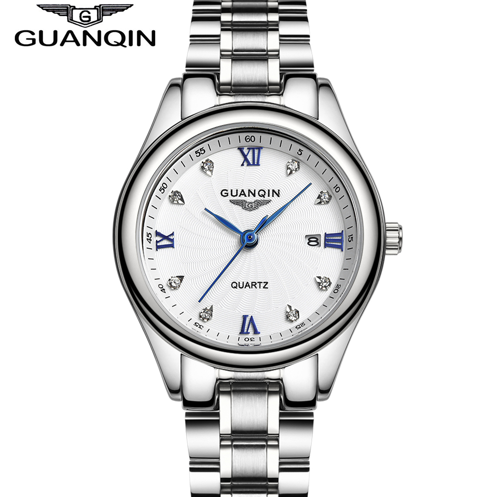 GUANQIN Top Brand Luxury New Quartz Watch Fashion Stainless Steel Waterproof Watch Women relogio feminino Relojes Mujer 2016