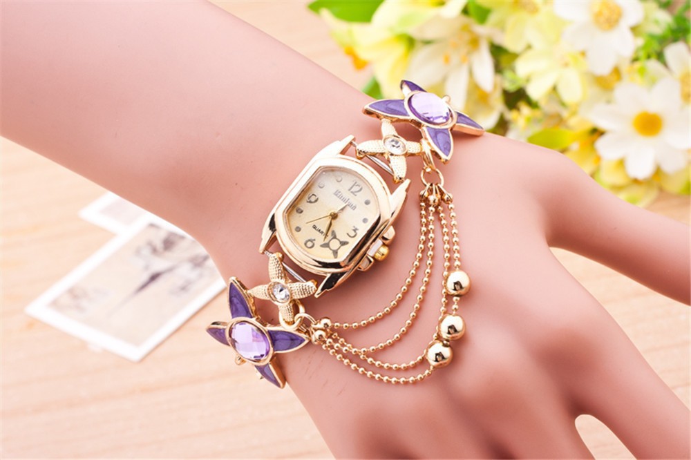 Reloj Mujer 2015 New Fashion casual Lady Luxury Chain Pendant Clover Bracelet Watches Women Quartz