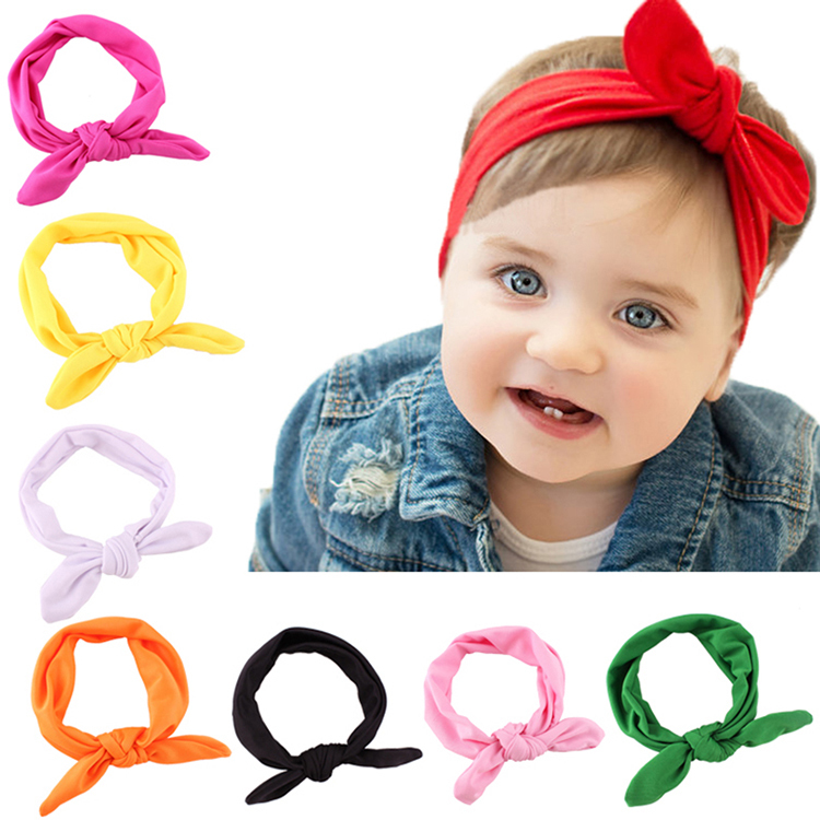 Girls Kids Baby Stretch Rabbit Bow Ear Hairband Headband Turban Knot Head Wrap Headwear