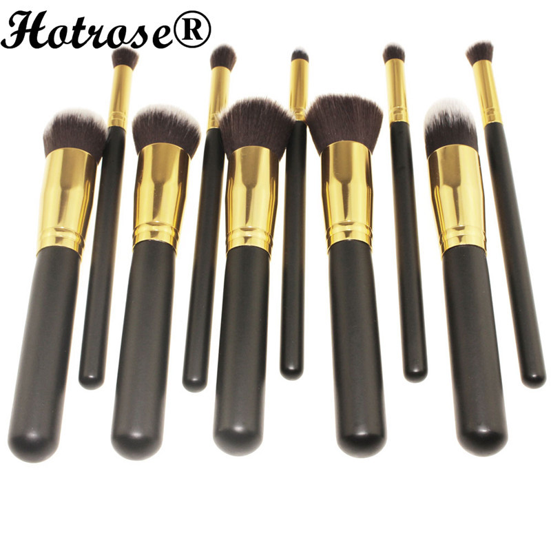 Hotrose Professional 10 Pcs set Necessaries Makeup Brushes Cosmetic Brush Set Foundation Powder Multifunction Tools Black